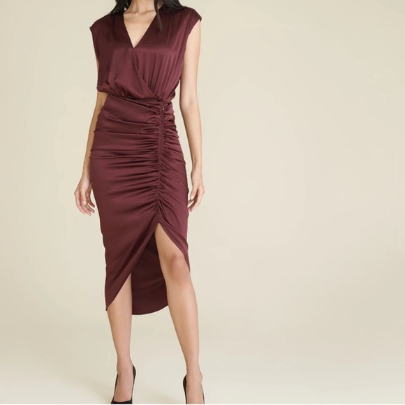 NWT Veronica Beard SOLD OUT Casela Ruched High-Low silk Dress, dark fig size 10 - Picture 1 of 14